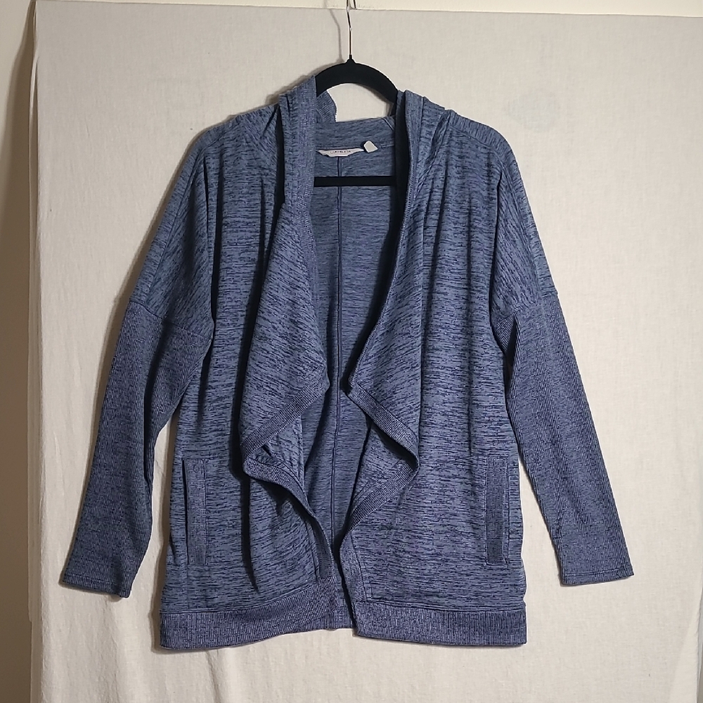 Athleta Blissful Heathered Blue Open Cardigan With Hood Size Medium